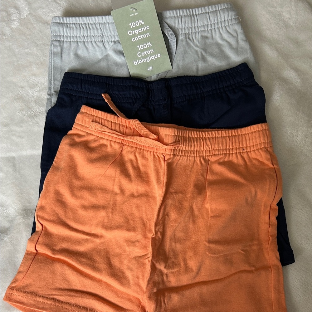 3-4 Years - H&M Kids Organic Cotton Shorts - Orange, Navy, Gray
